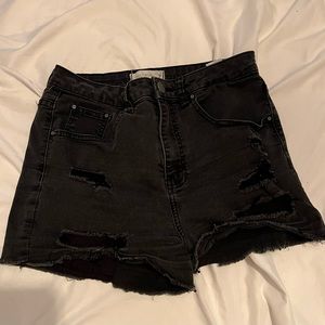 Summer Dark Black Washed High Waisted Ripped Distressed Shorts